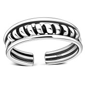 Twisted Coil Tribal Sterling Silver Adjustable Open Toe Ring, tptr003