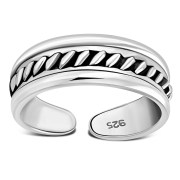 Bali Style Grooved Sterling Silver Adjustable Open Toe Ring, tptr006