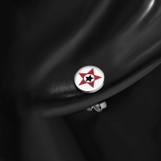5 PAIRS 8mm Stainless Steel 3-tone Pentagram Star Round Circle Stud Earrings (pair) - TTF060