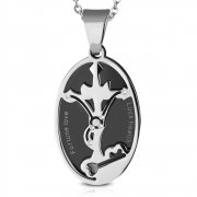 Stainless Steel 2-Part 2-tone Cancer Zodiac Sign Star Journey Cross Oval Pendant w/ Clear CZ - VPL131