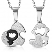 Stainless Steel 2-tone 2-Part Love Heart Gender Symbol Jigsaw Couple Pendant w/ Clear CZ - VPP486