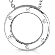 Stainless Steel Screw Round Circle Charm Pendant w/ Clear CZ - VPV042