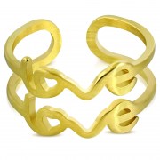 Gold Color Plated Stainless Steel Matte Finished Love Monogram Fancy Cuff Ring - WRP171