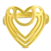 Gold Color Plated Stainless Steel Matte Finished Concentric Open Love Heart Fancy Ring - WRP177