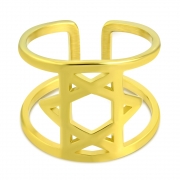 Gold Color Plated Stainless Steel Cut-out Star of David Fancy Cuff Ring - WRP189