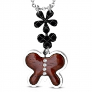 Stainless Steel 2-tone Flower Butterfly Charm Pendant w/ Clear CZ & Wood - XPT072