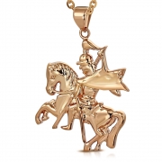 Brass w/ Silver & Pink Gold Color Plating Knight On Horseback Warrior Vintage Pendant - YDP008