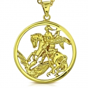 Brass w/ Silver & Gold Color Plating Knight On Horseback Warrior Vintage Circle Pendant - YDP010