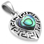 Abalone Heart Greek Key Silver Pendant, p511