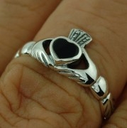 Black Onyx Celtic Claddagh Ring Sterling Silver, r272
