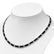 Black Onyx Rectangular Links Silver Necklace - cb285