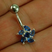 Blue Sapphire CZ Ball of Fire Silver Belly Button Navel Ring, f317