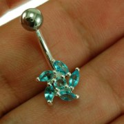 Blue Topaz CZ Ball of Fire Silver Belly Button Navel Ring, f317