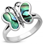 Butterfly Silver Ring w Abalone