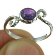 Delicate Silver Spiral Ring, set w Amethyst, r70