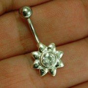 Flower Belly Button Navel Ring set w Clear CZ, f190