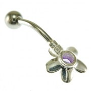 Hammered Style Amethyst CZ Flower Belly Button Navel Ring, f243