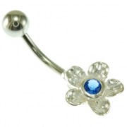 Hammered Style Blue Sapphire CZ Flower Belly Button Ring, f243