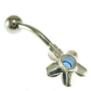 Hammered Style Blue Sapphire CZ Flower Belly Button Ring, f243