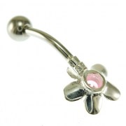Hammered Style Pink CZ Flower Belly Button Navel Ring, f243
