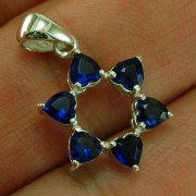 Heart Shape Blue CZ Star of David Pendant, 925 Silver, p345