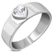 Heart Shaped Clear CZ Silver Ring, r251