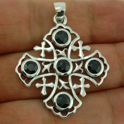 Jerusalem Cross Black Onyx Silver Pendant, p266