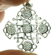 Jerusalem Cross Silver Pendant w Clear CZ, p266