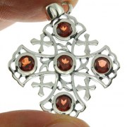 Large Jerusalem Cross Silver Pendant w Garnet, p266