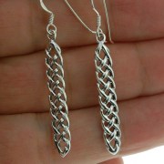 Long Celtic Trinity Knot Silver Earrings, ep232