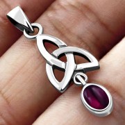 Garnet Celtic Trinity Knot Silver Pendant, p488