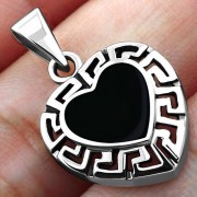 Black Onyx Heart Silver Pendant, p511