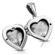 Heart Shaped Locket Silver Pendant w Black Onyx, p525