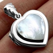 Heart Shaped Locket Silver Pendant w Mother of Pearl, p525