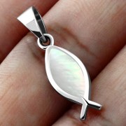Mother of Pearl Silver Jesus Fish Pendant, p531