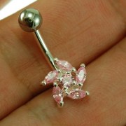 Pink CZ Ball of Fire Silver Belly Button Navel Ring, f317