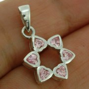 Pink CZ Heart Shape Star David  Pendant, 925 Silver, p410