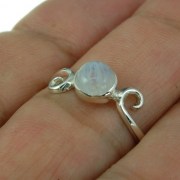 Delicate Silver Spiral Ring, w Rainbow Moonstone, r70