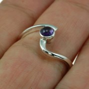 Amethyst Stone Curved Silver Ring, r74