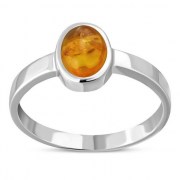 Simple Silver Amber Band Ring, r164