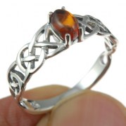Celtic Knot Baltic Amber Silver Ring, r530