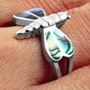 Dragonfly Silver Ring w Abalone