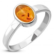 Simple Silver Amber Band Ring, r164