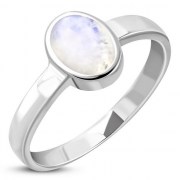 Simple Silver Rainbow Moonstone Band Ring, r164