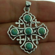 Turquoise Jerusalem Cross Silver Pendant, p266